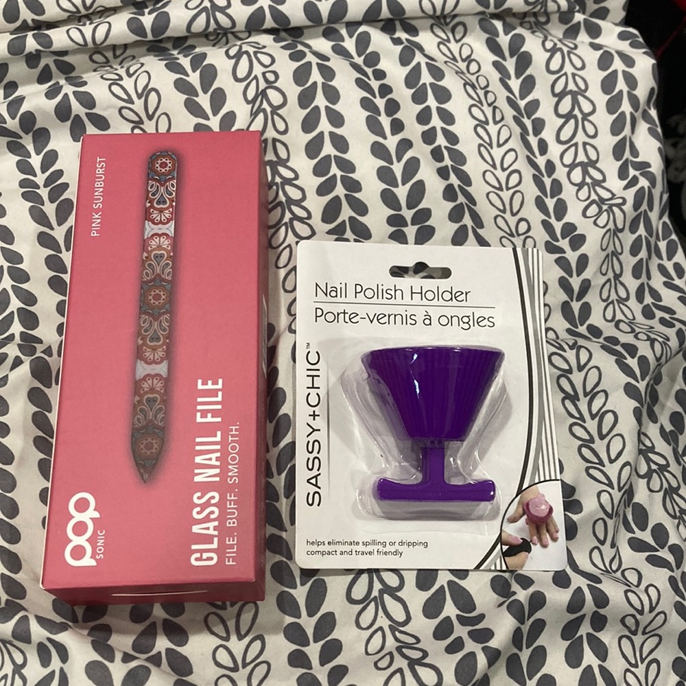Nail file and nail polish holder bundle